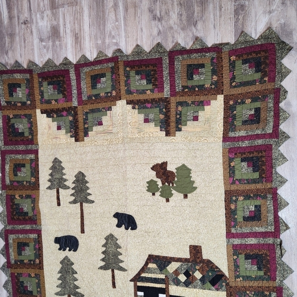 Rustic Cabin Quilt with Forest Design - Picture 6 of 12